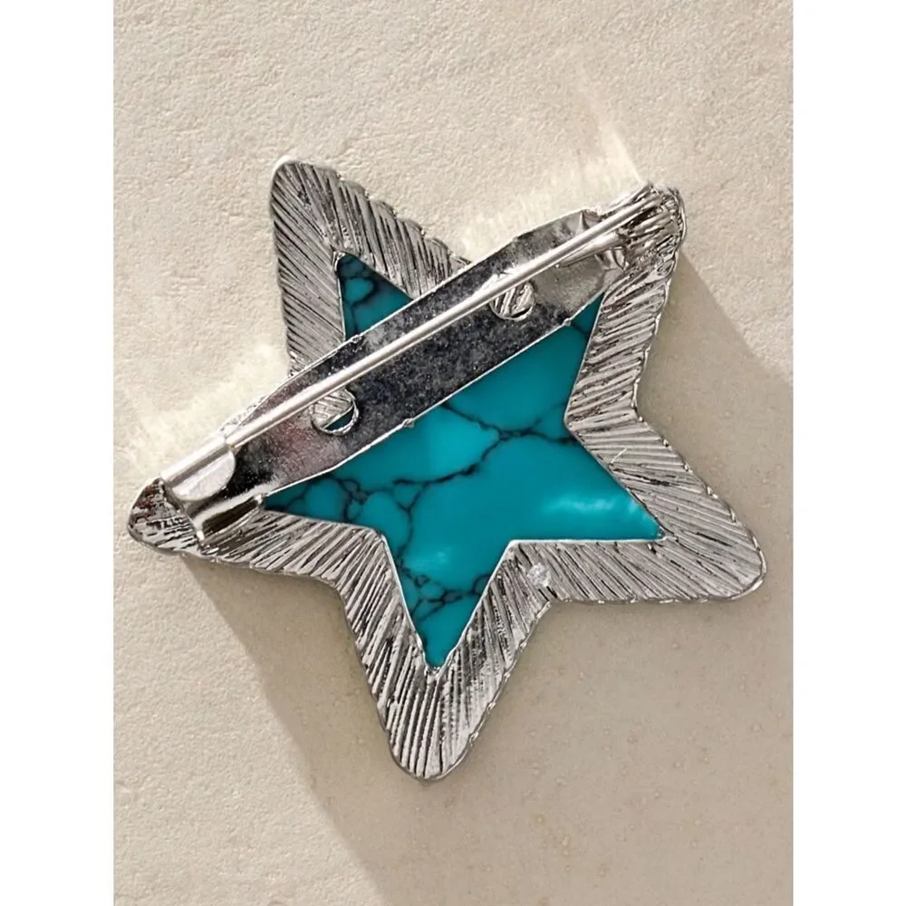 Free People high roller turquoise star brooch in silver